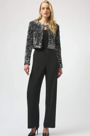 Pants Edit|Dress Pants>Joseph Ribkoff Midnight Woven Twill Wide-Leg Pull-On Pants - Black 254100