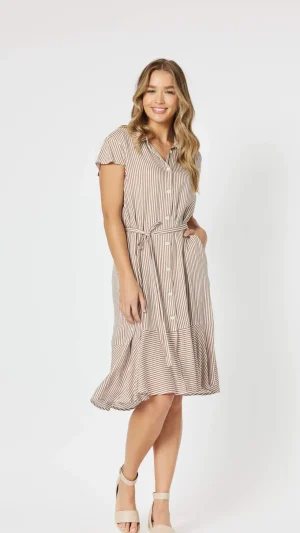 Maxi Dresses|Knee Length Dresses>Threadz Mio Stripe Dress