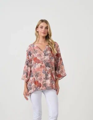 Blouses|Holmes & Fallon>Holmes u0026 Fallon Native Trees Printed V Neck Blouse