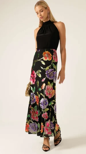 Skirts|Sacha Drake>Sacha Drake Night Flower Bias Skirt - Black Multi