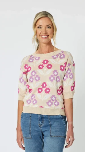 Knitwear|Gordon Smith>Gordon Smith Nikki Floral Knit - Natural Size 10