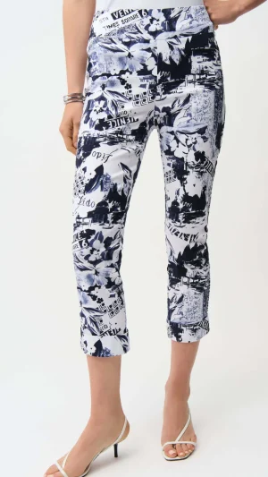 Casual Pants|Pants Edit>Joseph Ribkoff Ocean Drive Millennium Conversational Print Crop Pull-On Pants 261187
