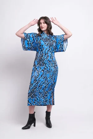 Maxi Dresses|FOIL>Foil On The Cowl Dress - Dazzle Blue