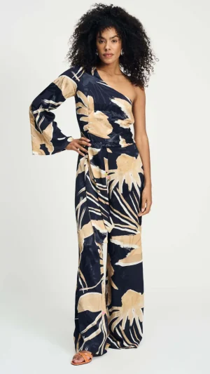 Jumpsuits|POM Amsterdam>POM Amsterdam One Shoulder Artisan Jumpsuit - Sand/Navy