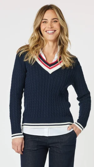 Knitwear|Gordon Smith>Gordon Smith Oxford Cable Knit Jumper - Navy