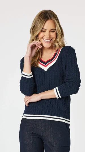 Knitwear|Gordon Smith>Gordon Smith Oxford Cable Knit Jumper - Navy