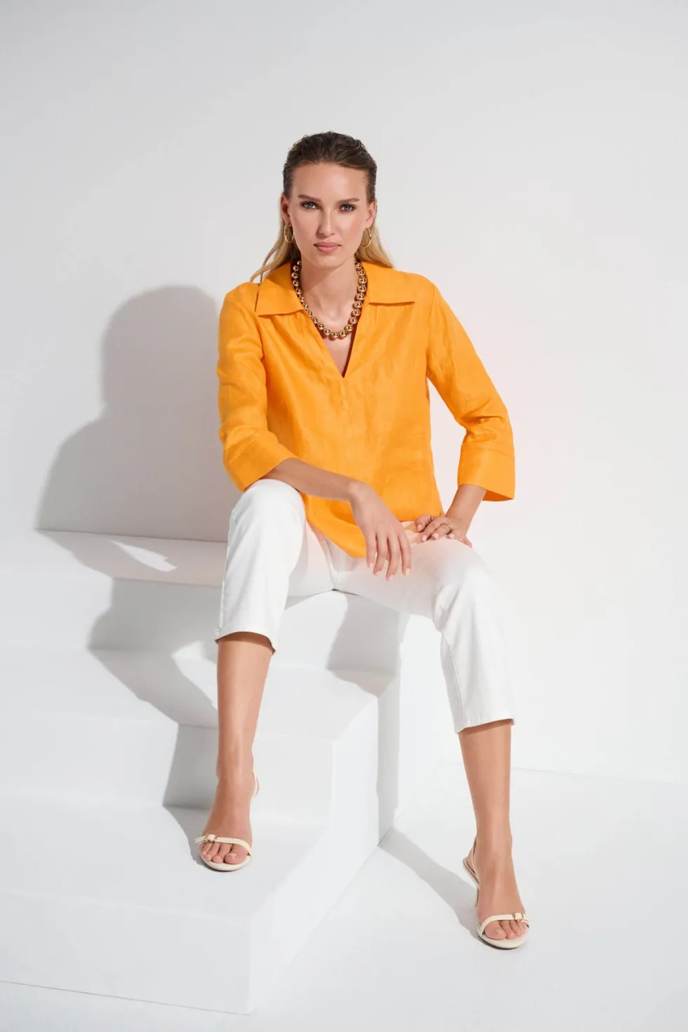 palm-springs-linen-boxy-top-wi-iZOawRvd-3.webp Tops|Tops>Joseph Ribkoff Palm Springs Linen Boxy Top with Shirt Collar - Apricot -252933