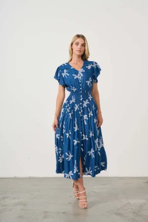 Holmes & Fallon|Women's Work Dresses & Work Wear>Holmes u0026 Fallon Palms Print Shirred Waist Dress