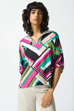 Tops|Tops>Joseph Ribkoff Paradiso Georgette Geometric Print Box Top 242176 Size 14