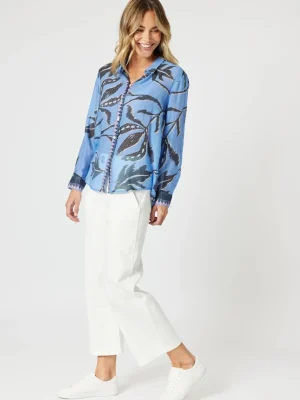Blouses|Shirts Edit>Gordon Smith Peninsula Floral Sheer Shirt - Blue Multi