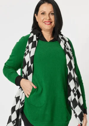 Knitwear|Clarity>Clarity Pia Button Back Knit - Emerald Size 10