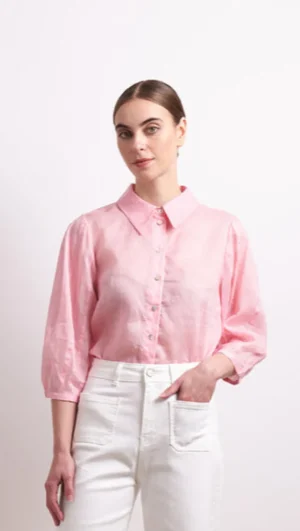 Sleeved Dresses|Tops>Neris Pin Tuck Shirt - Pink
