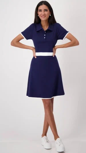 Monari|Shirts Edit>Monari Polo T-Shirt Dress - Navy/White Stripe