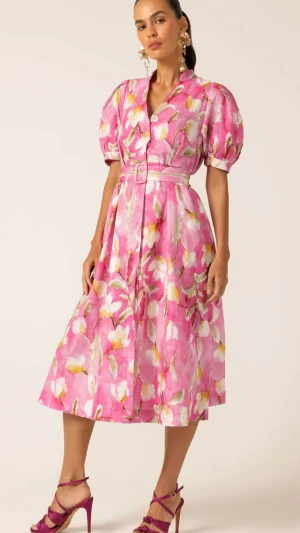 Wrap Dresses|Midi Dresses>Sacha Drake Posy Shirtmaker Dress - Pink Floral