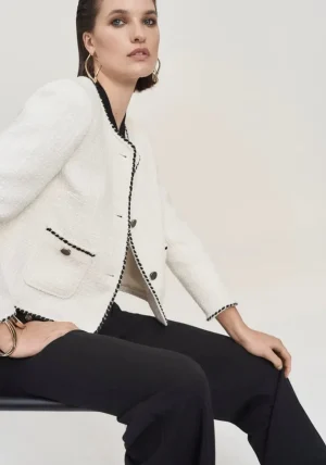Jackets|Joseph Ribkoff>Joseph Ribkoff Queen of Scots Bouclé Jacket With Contrast - Cream 243911 Size 8