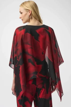 Tops|Tops>Joseph Ribkoff Recycled Chiffon Abstract Print Poncho Top 254090