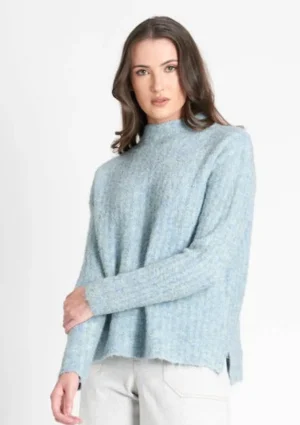 Knitwear|FOIL>Foil Rib u0026 Roll Sweater  - Menthol Blue Size 10