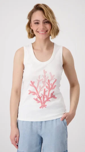 Monari|New Arrivals>Monari Round Neck Coral Rib Tank - Cream/Pink