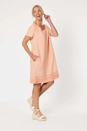 Maxi Dresses|Knee Length Dresses>Gordon Smith Ruffle Hem Linen Scop Neck Dress