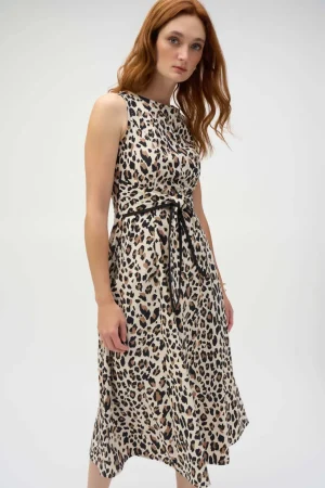 Midi Dresses|Joseph Ribkoff>Joseph Ribkoff Savannah Poplin Animal Print Fit and Flare Dress 252095