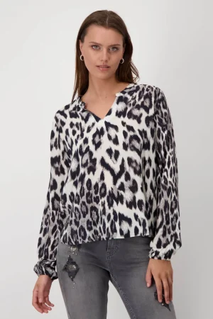 Blouses|Monari>Monari Schwarz Round Neck Blouse - Grey