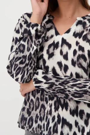 Blouses|Monari>Monari Schwarz Round Neck Blouse - Grey