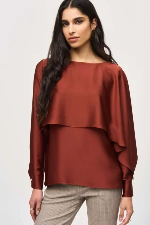 Blouses|Joseph Ribkoff>Joseph Ribkoff Second Nature Satin Flared Cape Top 243100 Size 10