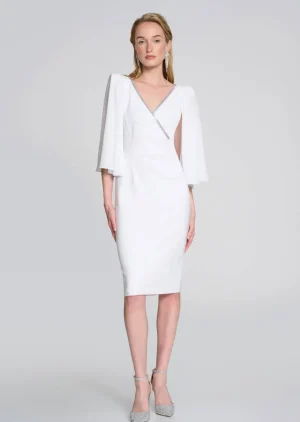 Maxi Dresses|Knee Length Dresses>Joseph Ribkoff Sequin Collar Signature Wrap Dress - Vanilla  242732