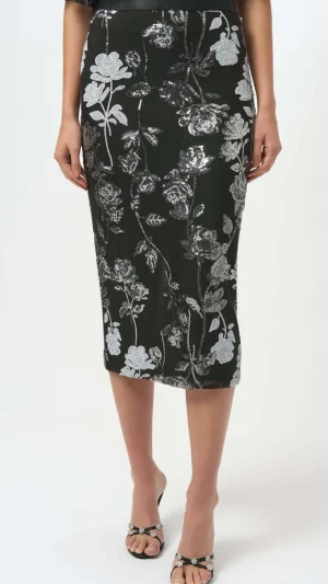 Skirts|Joseph Ribkoff>Joseph Ribkoff Sequin Embroidered Floral Print Pencil Skirt 254182 Size 10