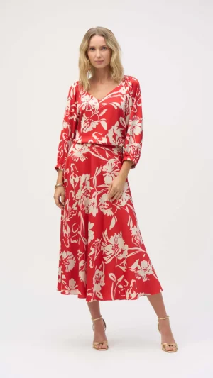 Skirts|Suits & Matching>Joseph Ribkoff Sicilian Sun Satin Floral Print A-Line Skirt 252176