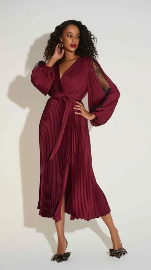 Midi Dresses|Joseph Ribkoff>Joseph Ribkoff Signature | Pleated Satin Fit u0026 Flare Dress 253775