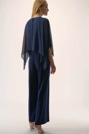 Jumpsuits|Wedding Guest Dresses>Joseph Ribkoff Signature Silky Wide Leg Jumpsuit - Navy 254705