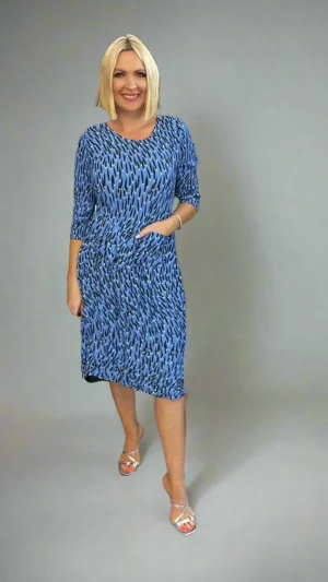 Maxi Dresses|Knee Length Dresses>Alquema Smash Pocket Dress 3/4 sleeve - Blue