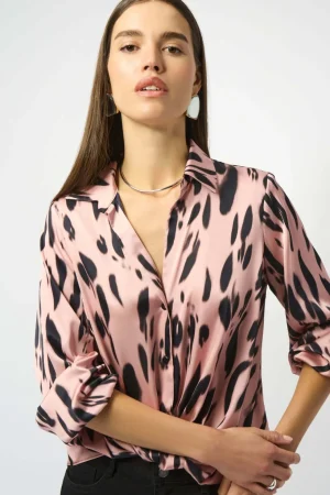 Joseph Ribkoff|Plus Size - Curves 16-20>Joseph Ribkoff Soft Focus Recycled Satin Animal Print Draped Top 253059