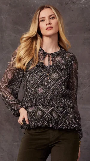 Loobies Story|Blouses>Loobies Story Spirited Ruffle Top - Olive Multi