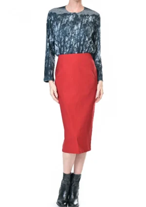 Skirts>Megan Salmon Stretch Linen Madmen Skirt - Red