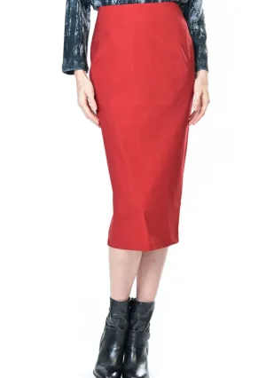 Skirts>Megan Salmon Stretch Linen Madmen Skirt - Red
