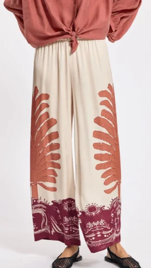 Pants Edit|Dress Pants>Lauren Vidal Tara Cream Printed 7/8 Pant