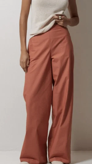 Pants Edit|Yerse>Yerse Terracotta Poplin Wide leg Pant