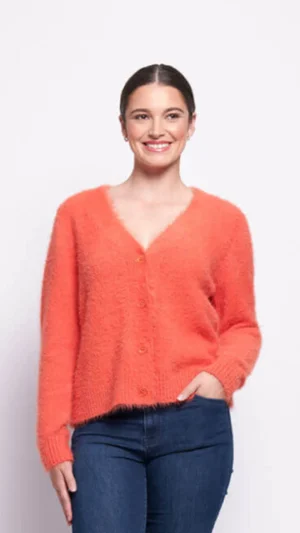 Knitwear|FOIL>Foil Top Bird Cardigan - Neon Flash Orange