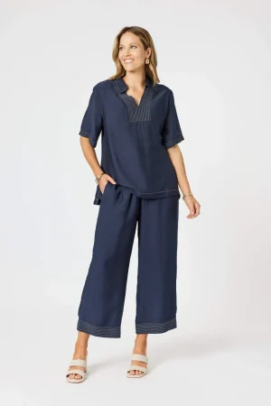 Pants Edit|Casual Pants>Clarity Top Stitch Detail Pant - Navy