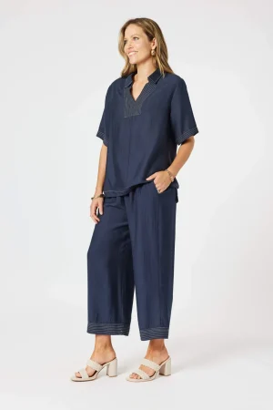 Tops|Tops>Clarity Top Stitch Detail Top - Navy