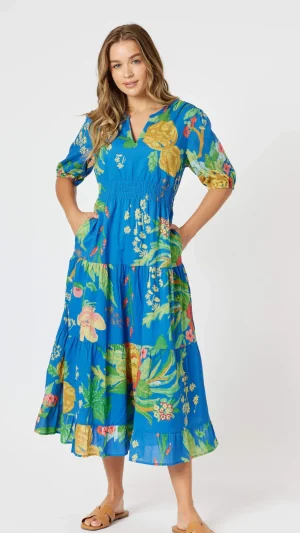 Midi Dresses|Colourful Dresses>Threadz Tropics Dress - Blue/Multi