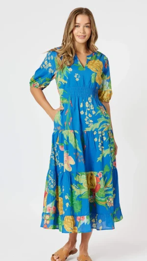 Midi Dresses|Colourful Dresses>Threadz Tropics Dress - Blue/Multi