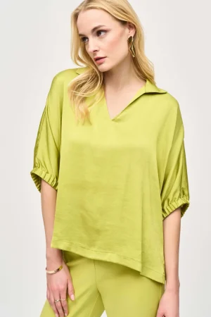 Blouses|Joseph Ribkoff>Joseph Ribkoff Urban Safari Satin Boxy Top - Wasabi 243183