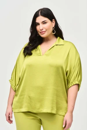 Blouses|Joseph Ribkoff>Joseph Ribkoff Urban Safari Satin Boxy Top - Wasabi 243183