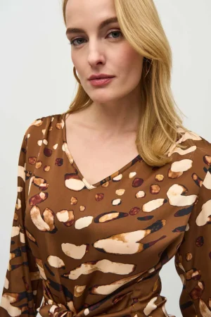 Blouses|Joseph Ribkoff>Joseph Ribkoff Wild at Heart Satin Animal print Belted Top 244068