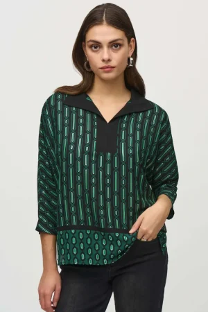 Tops|Tops>Joseph Ribkoff Wild Heart Georgette Geometric Border 244229 Size 14